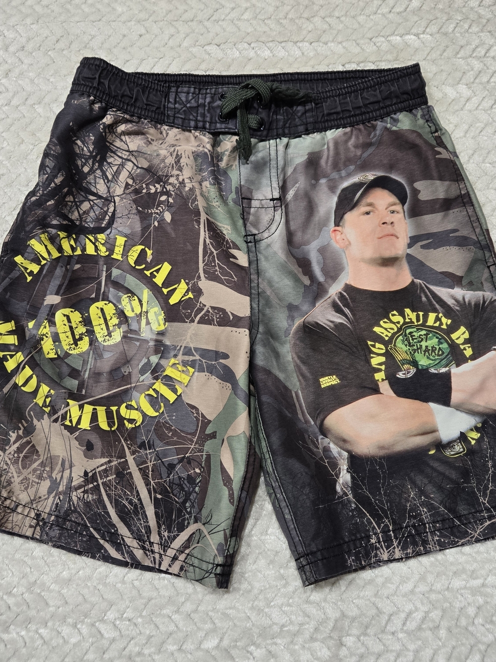 WWE John Cena Swim Trunks Boys 6/7 Small Camo Wrestling Board Shorts Y2K